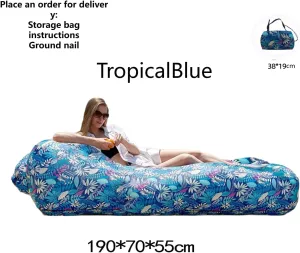 Inflatable Lounger Air Sofa Chair - Camping and Beach Accessories - Portable Waterproof Sofa Suitable for Hiking, Picnic, Outdoor, Backyard, etc. Amphibious use (TropicalBlue)