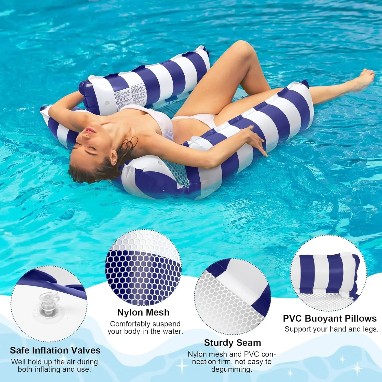 Inflatable Pool Floats Adult, 4-in-1 Multi-Purpose Pool Float Rafts Water Hammock, Pool Floaties for Adults Swimming Pool Lake Beach