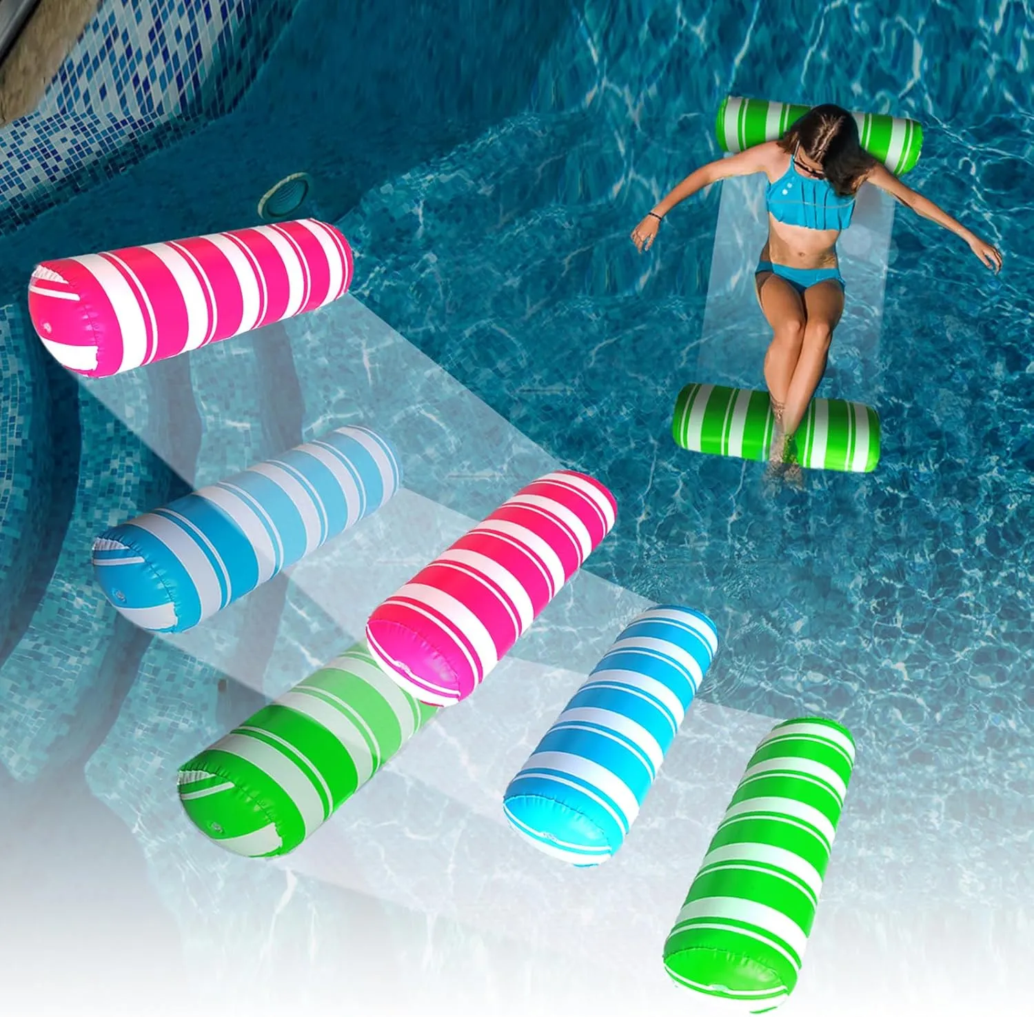 Inflatable Pool Floats Adult Size Water Hammock,Pool Rafts Lounge Chairs Floating,4-in-1 Multi-Purpose Pool Floaties Toys,Floats for Swimming Pool,for Adults Vacation Fun and Rest