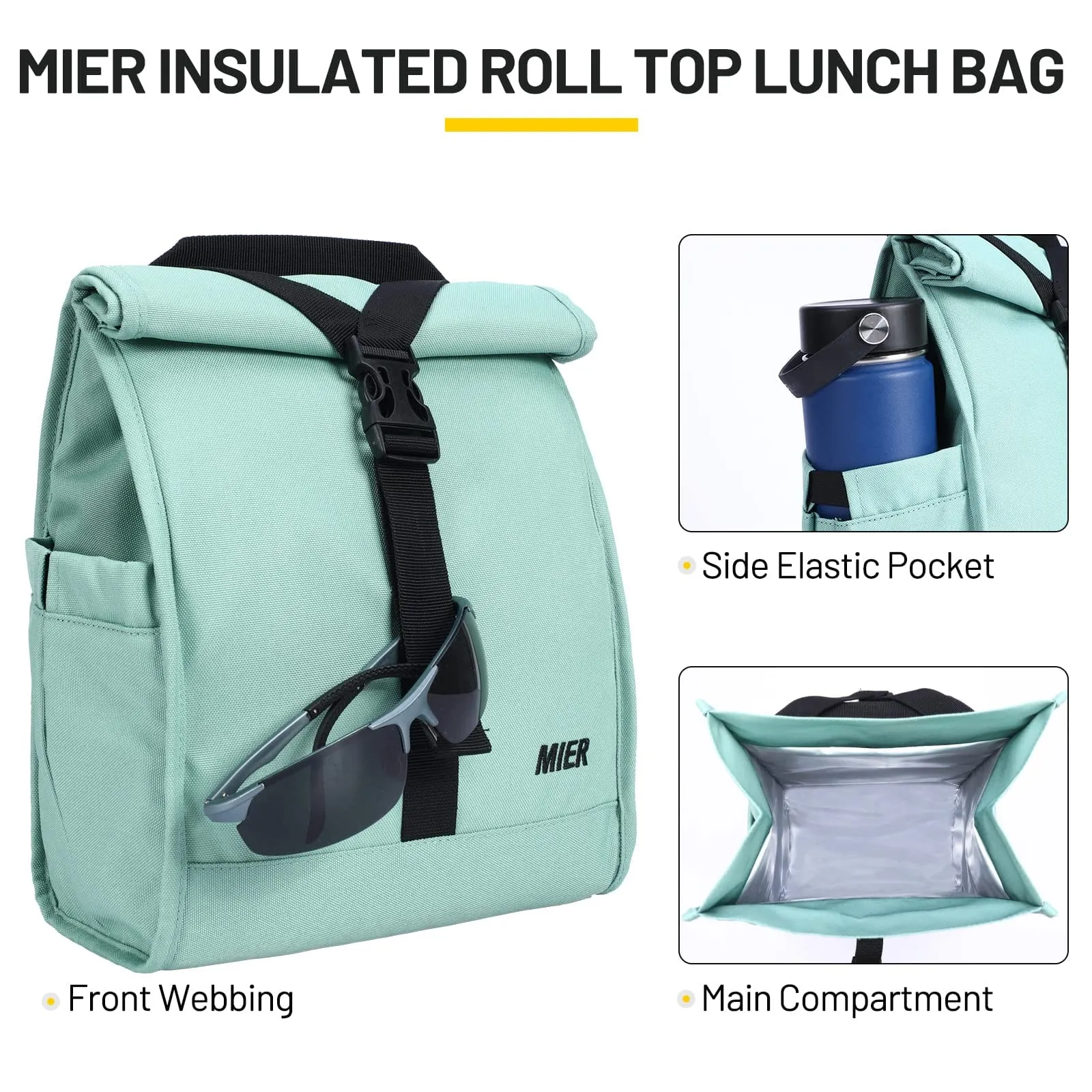 Insulated Lunch Bag Roll Top Lunch Box for Women Men