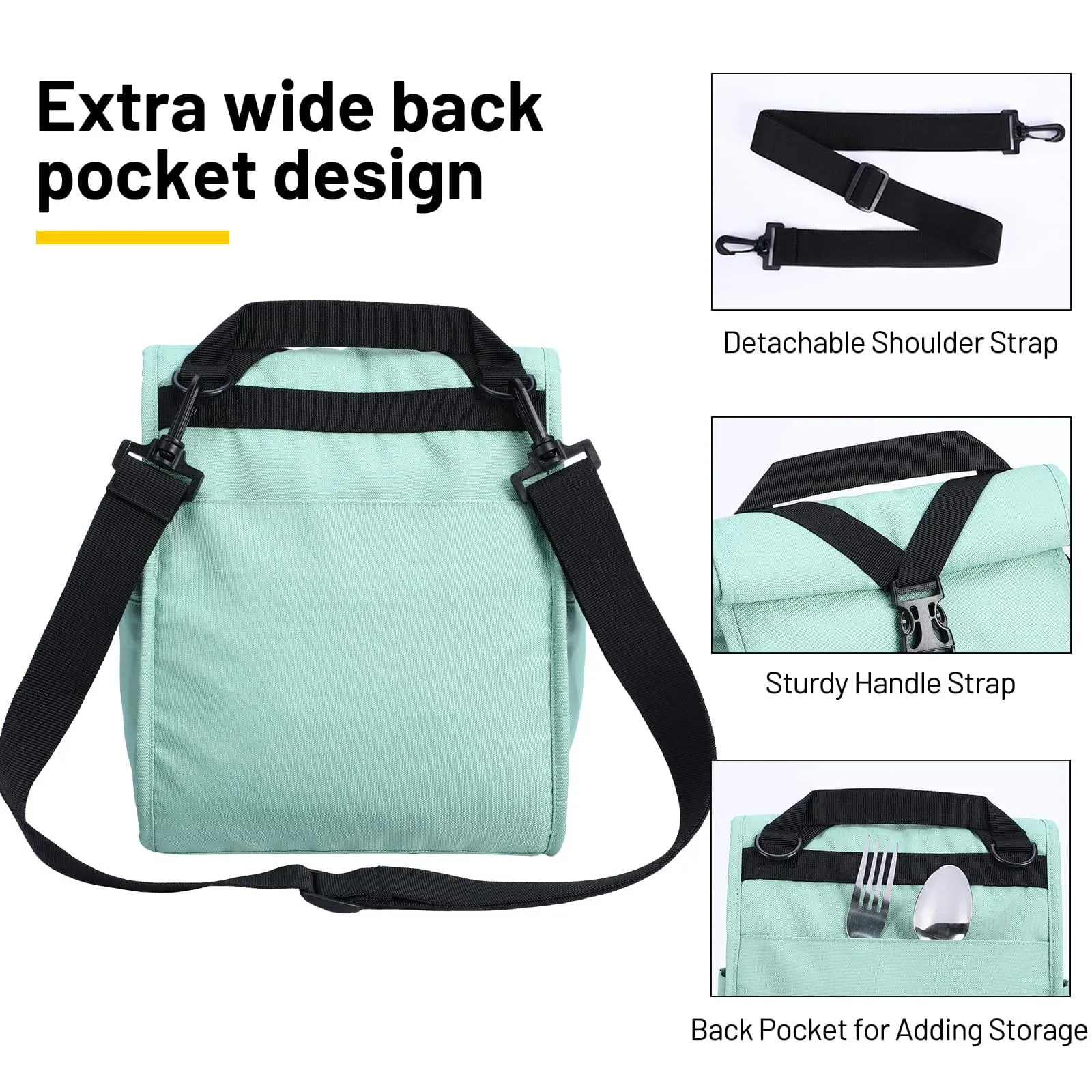 Insulated Lunch Bag Roll Top Lunch Box for Women Men