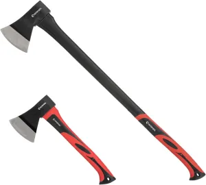 INTERTOOL Chopping Axe and Hatchet Bundle Set - 36-Inch Full Size Axe and 15-Inch Lightweight Camp Hatchet Combo HT-0264-0262
