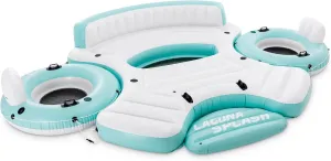Intex Laguna Splash Island Outdoor Floating Water Raft with 2 Detachable Solo Lounge Tubes, Connectors, Built-in Cupholders, and Grab Handles, Blue