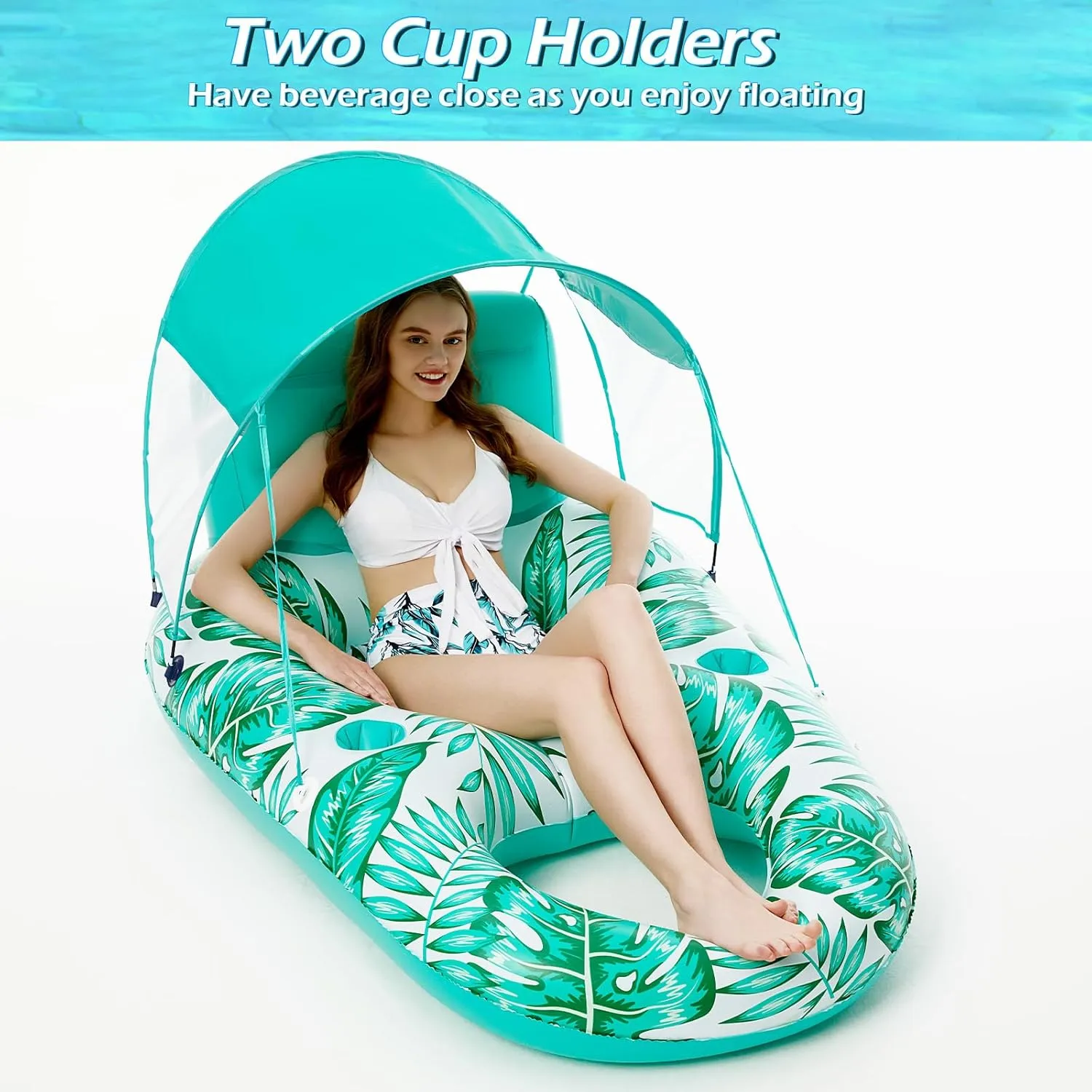 Jasonwell Pool Floats with Canopy - Inflatable Pool Float Adult Lounger Floaties Raft Floating Chair for Swimming Pool Lake Water Lounge Float with Cup Holders Beach Pool Party Toys for Adults