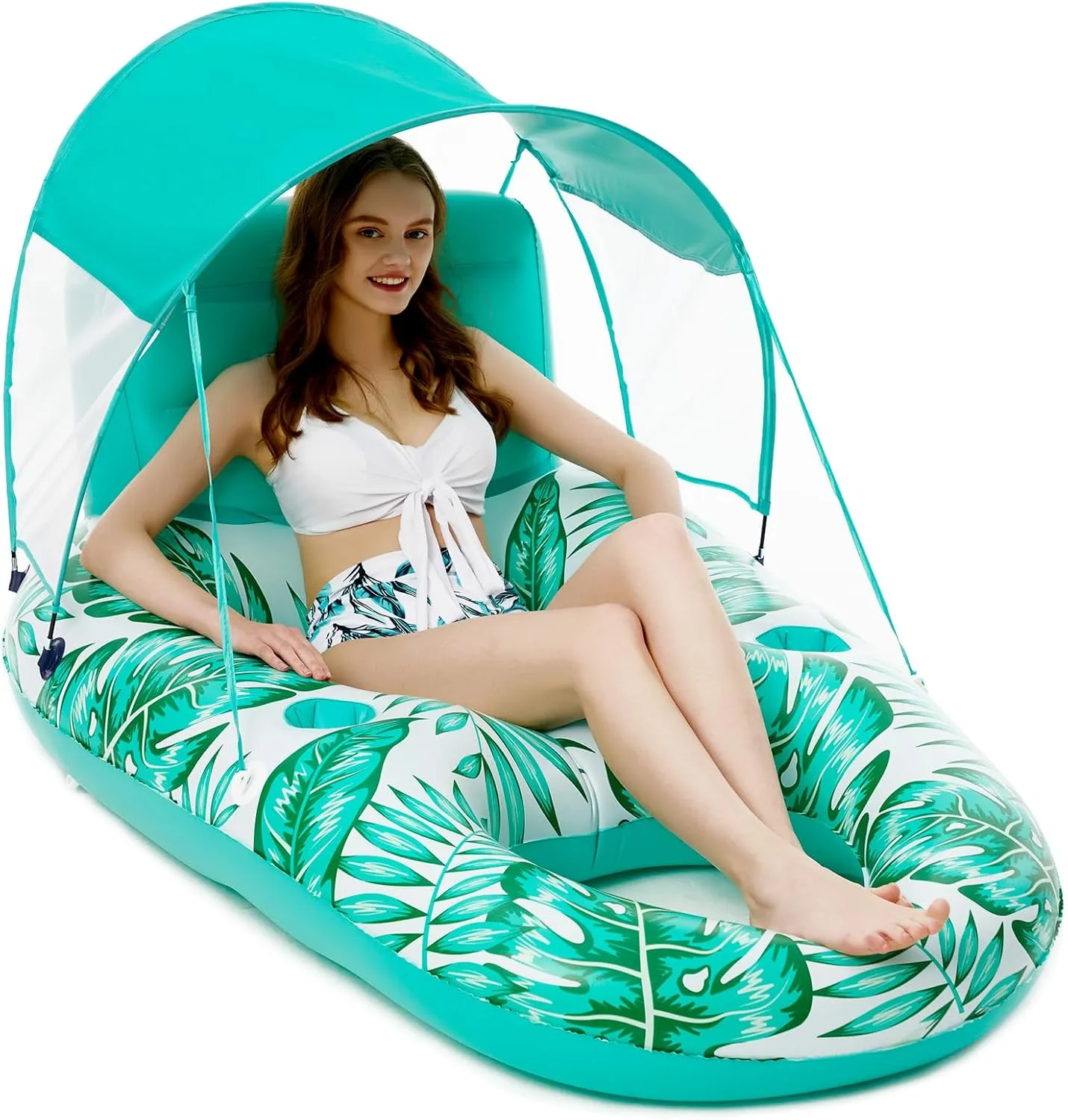 Jasonwell Pool Floats with Canopy - Inflatable Pool Float Adult Lounger Floaties Raft Floating Chair for Swimming Pool Lake Water Lounge Float with Cup Holders Beach Pool Party Toys for Adults
