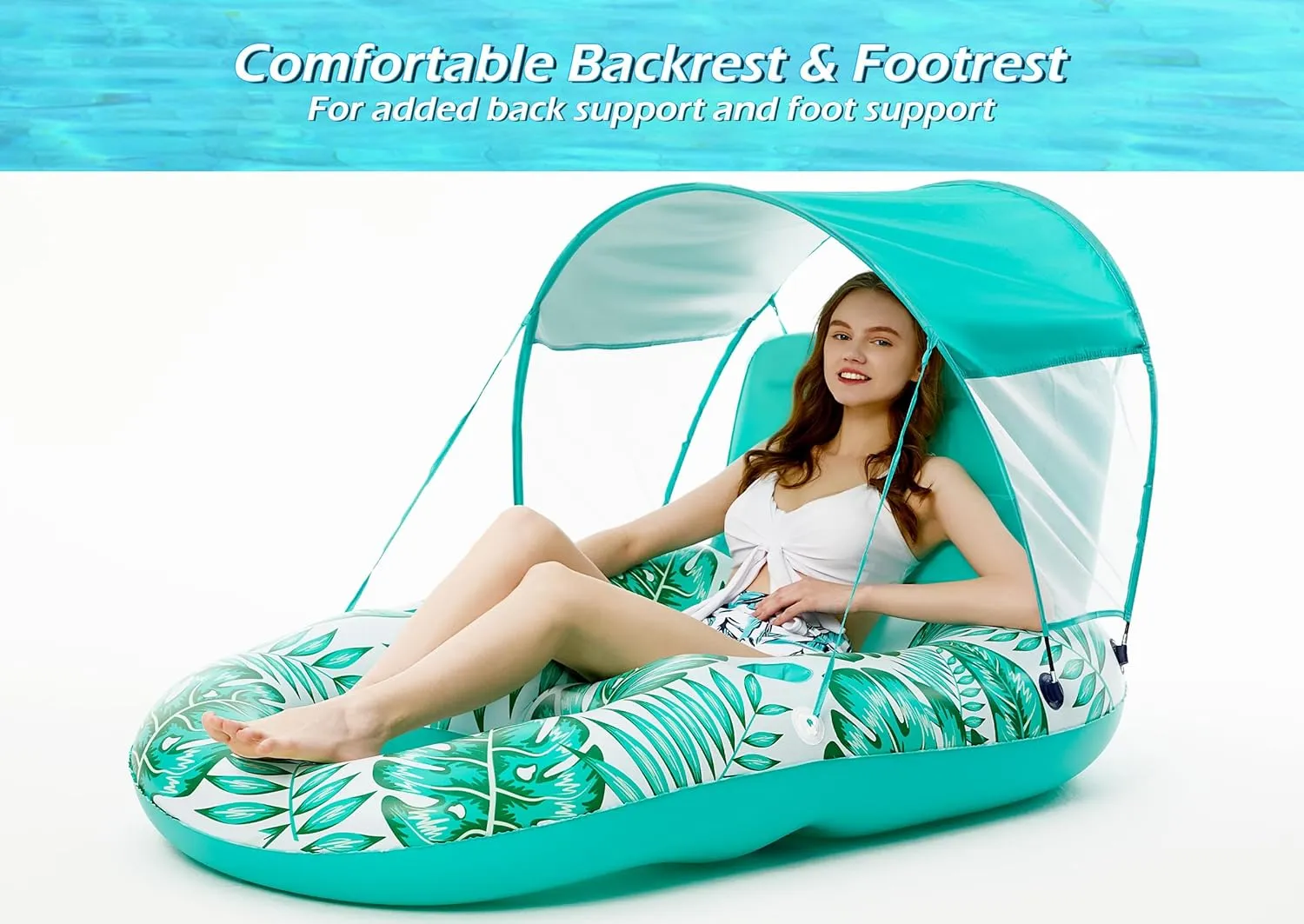 Jasonwell Pool Floats with Canopy - Inflatable Pool Float Adult Lounger Floaties Raft Floating Chair for Swimming Pool Lake Water Lounge Float with Cup Holders Beach Pool Party Toys for Adults