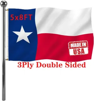Jayus 3Ply Texas State Flag 5x8 Outdoor- Heavy Duty Double Sided Republic of Texas Flags Banners- Vivid Colors UV Resistant TX Flags with 3 Brass Grommets