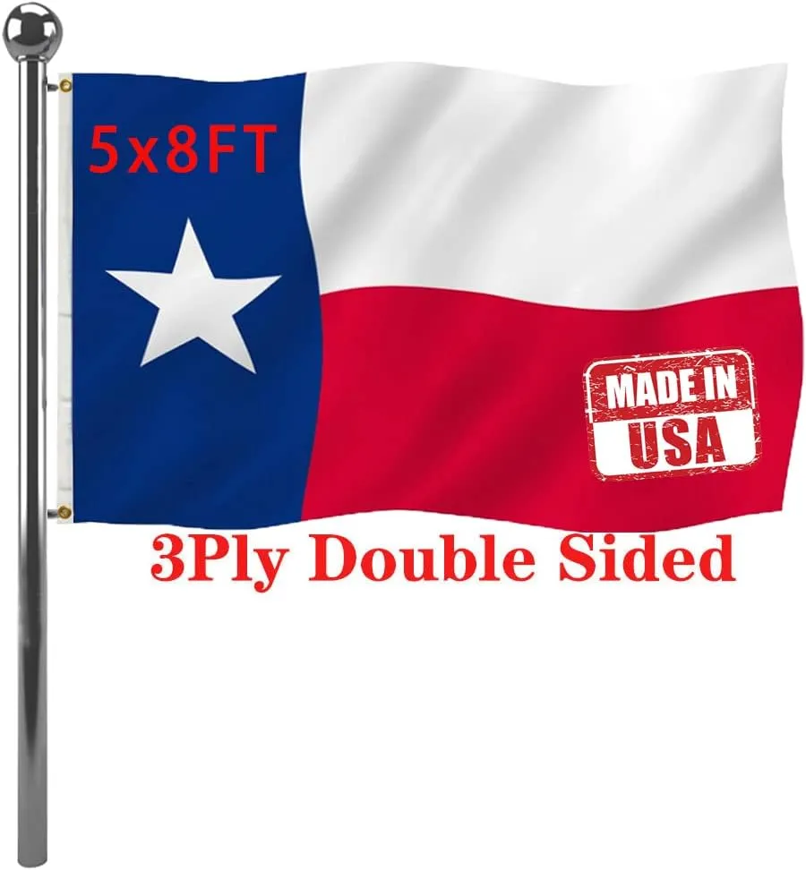Jayus 3Ply Texas State Flag 5x8 Outdoor- Heavy Duty Double Sided Republic of Texas Flags Banners- Vivid Colors UV Resistant TX Flags with 3 Brass Grommets
