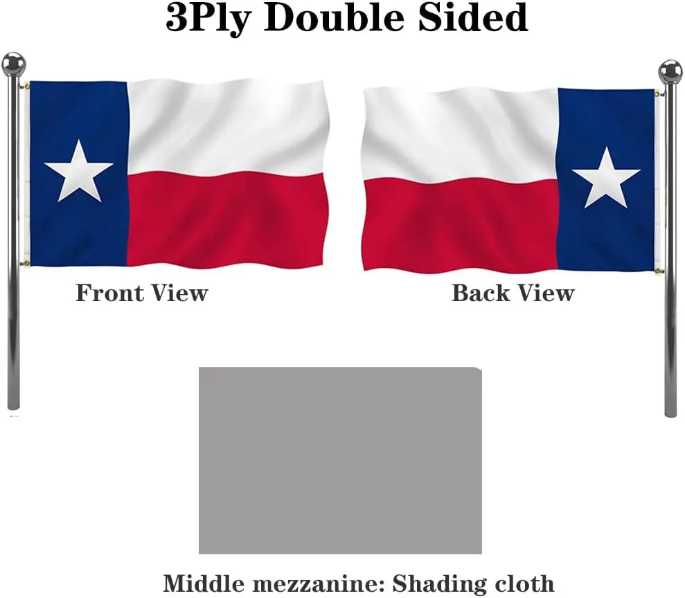 Jayus 3Ply Texas State Flag 5x8 Outdoor- Heavy Duty Double Sided Republic of Texas Flags Banners- Vivid Colors UV Resistant TX Flags with 3 Brass Grommets