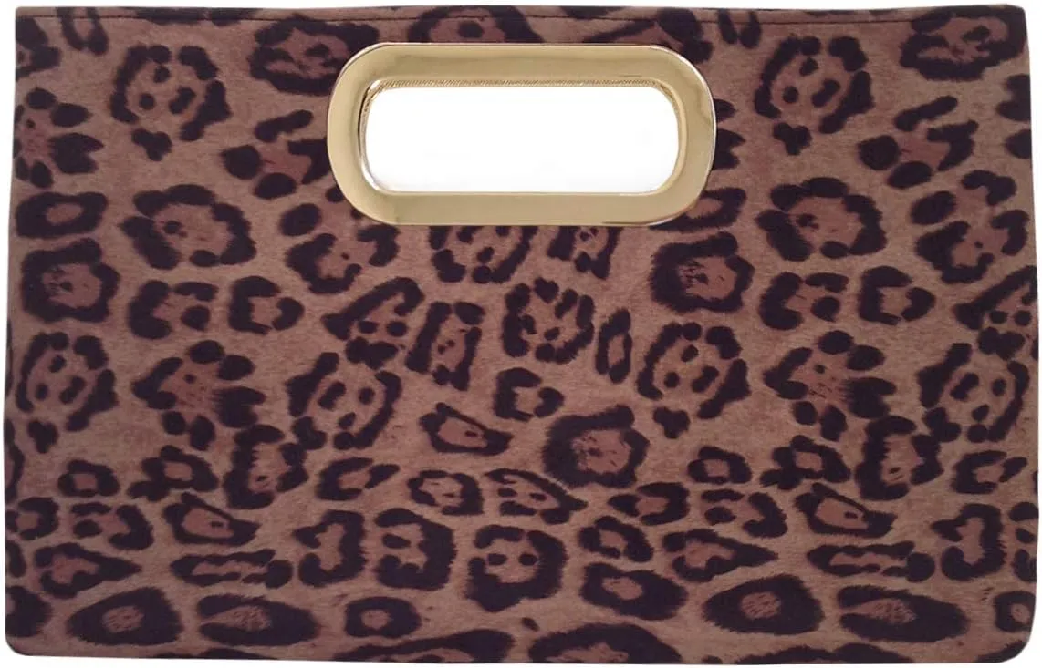 JNB Faux Suede Top Handle Small Leopard Clutch
