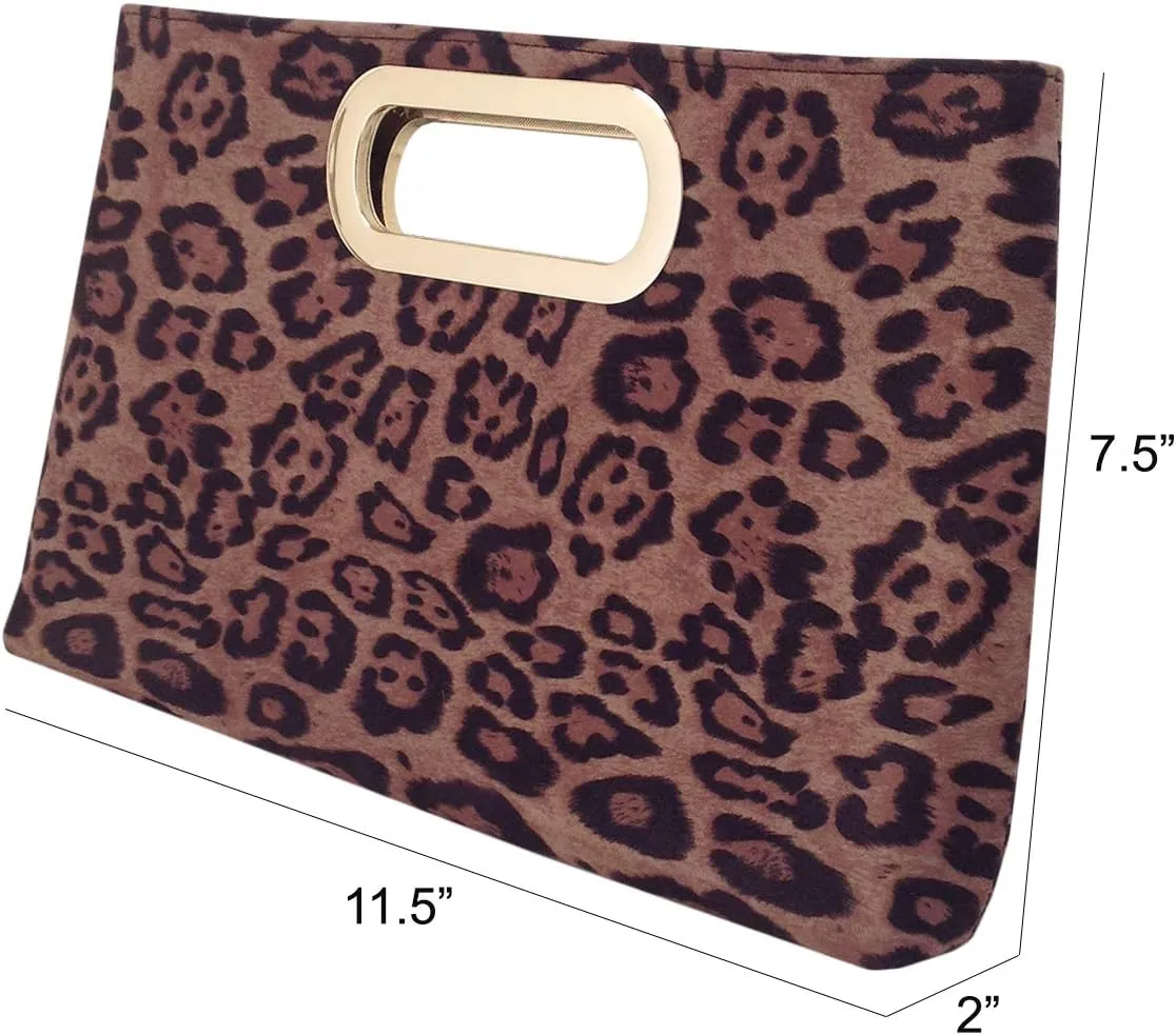 JNB Faux Suede Top Handle Small Leopard Clutch