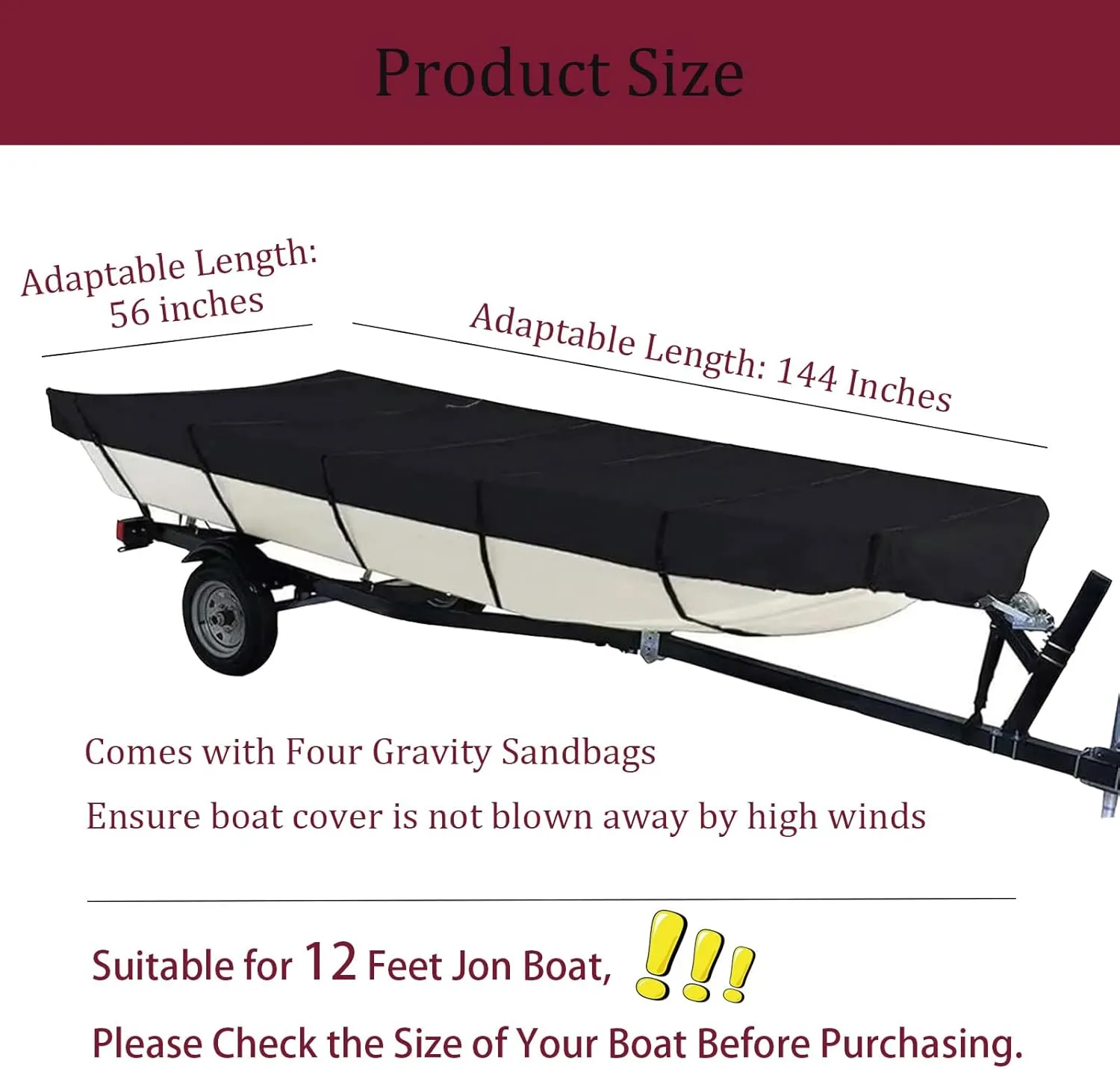 Jon Boat Cover 12ft 420D Waterproof Trailerable Jon Boat Upgraded Version with Additional Fixing Accessories Scratch-Resistant All-Weather Protection