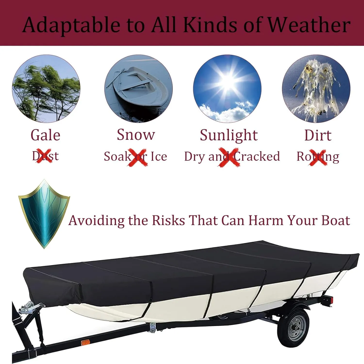 Jon Boat Cover 12ft 420D Waterproof Trailerable Jon Boat Upgraded Version with Additional Fixing Accessories Scratch-Resistant All-Weather Protection