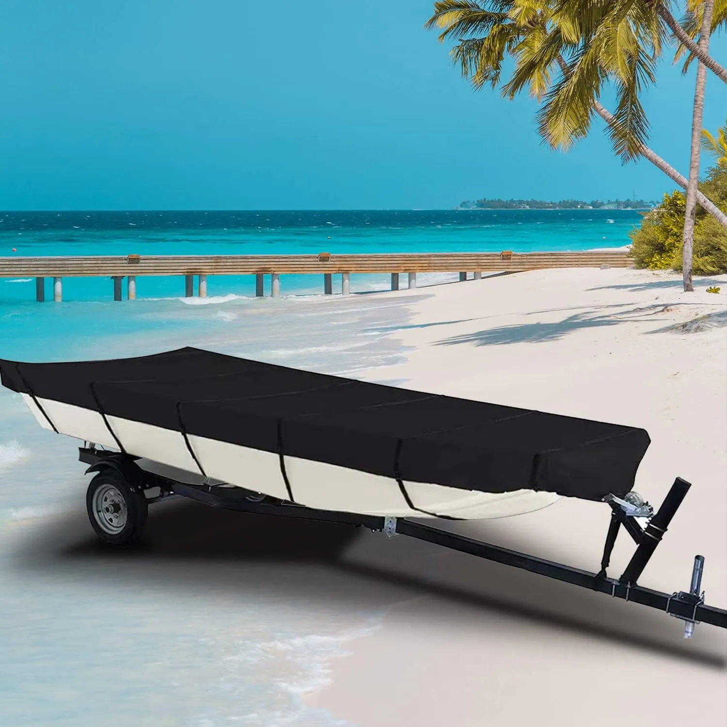 Jon Boat Cover 12ft 420D Waterproof Trailerable Jon Boat Upgraded Version with Additional Fixing Accessories Scratch-Resistant All-Weather Protection
