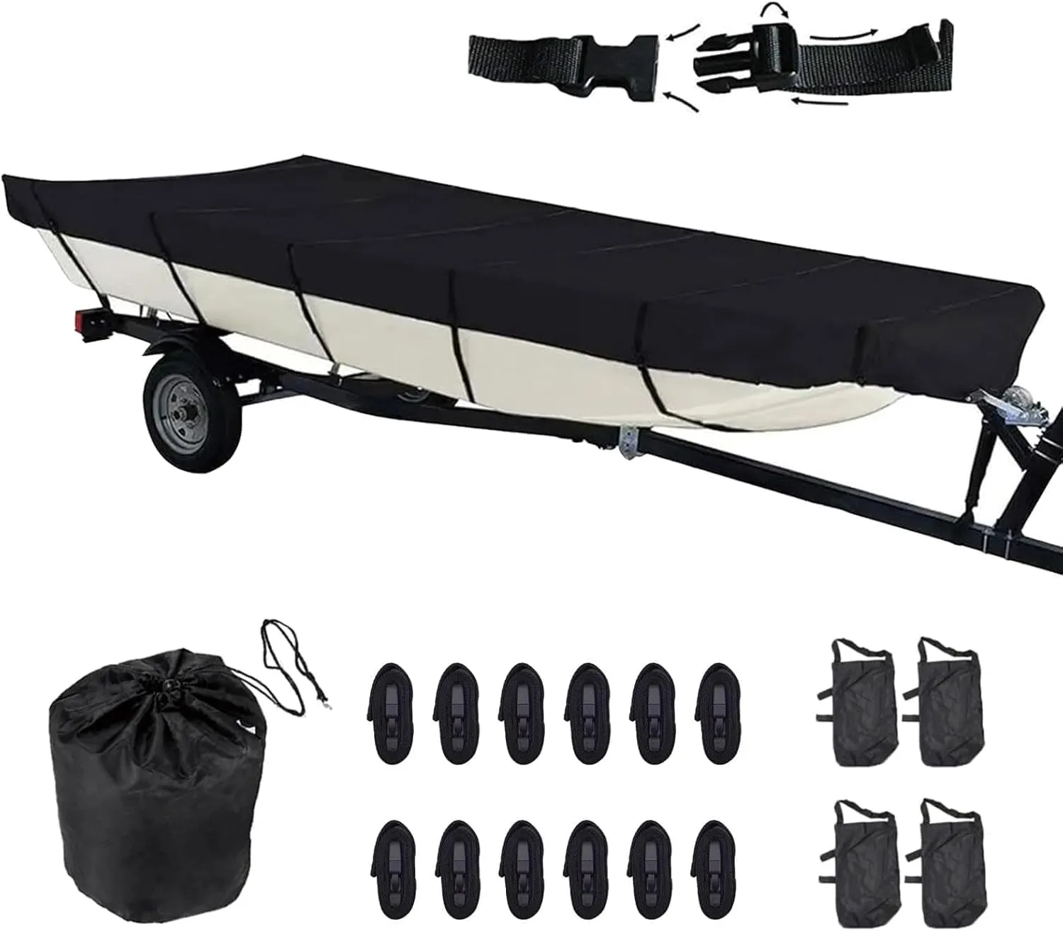 Jon Boat Cover 12ft 420D Waterproof Trailerable Jon Boat Upgraded Version with Additional Fixing Accessories Scratch-Resistant All-Weather Protection