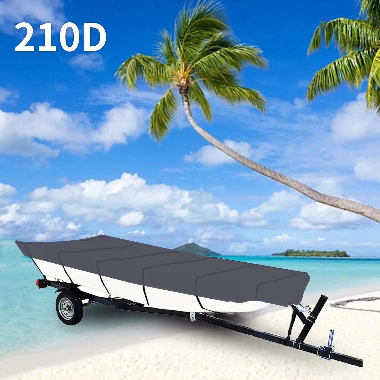 Jon Boat Cover 420D Solution-Dyed Oxford Fabric 12-14ft Heavy Duty Trailerable Jon Boat Cover Waterproof UV Resistant Marine Grade Reinforced Adjustable Side Straps, Grey