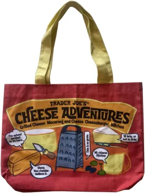 JSEVEN Cheese Adventures bag, Reusable Grocery Bag, Heavy Duty 100% Cotton, Reinforced at the major stress points