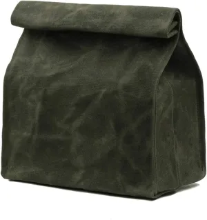 Kaaltisy Heavy Duty 16oz Waxed Canvas Lunch Bag, Foldable Lunch Box with Hook & Loop, Reusable Meal Holder for Men Women - Army Green - Hard Feel