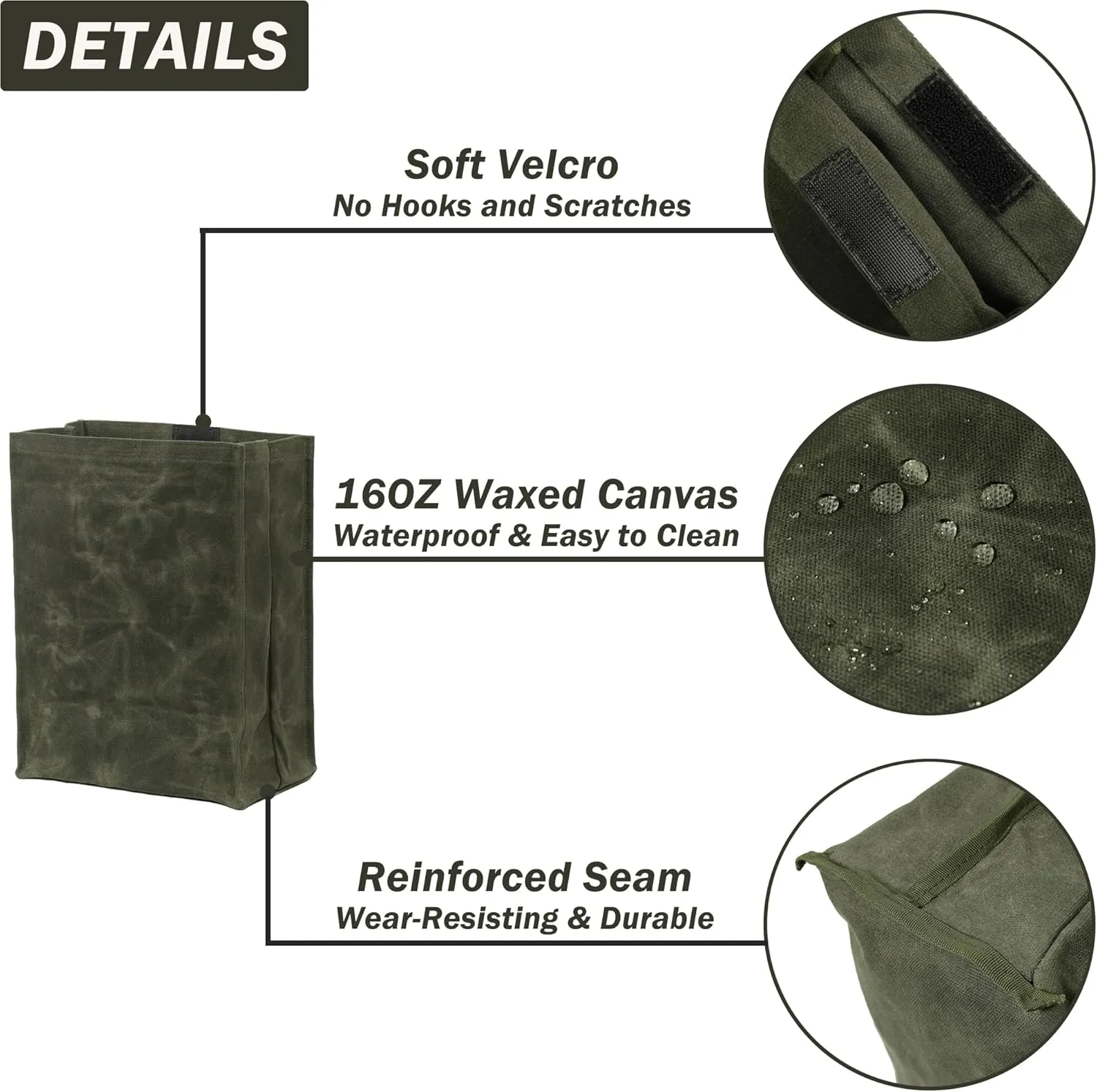 Kaaltisy Heavy Duty 16oz Waxed Canvas Lunch Bag, Foldable Lunch Box with Hook & Loop, Reusable Meal Holder for Men Women - Army Green - Hard Feel