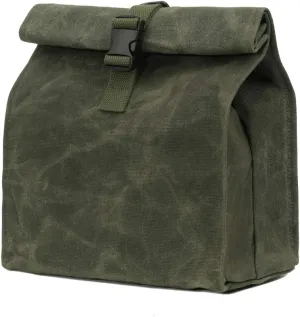 Kaaltisy Heavy Duty Lunch Bags Waxed Canvas Roll-top Lunch Boxes Waterproof Reusable Lunch Bag with Adjustable Buckle, Green, Hard Handfeel