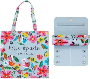 kate spade new york Canvas Tote Bag for Women Bundle with Travel Jewelry Case Organzier (Safari Floral)