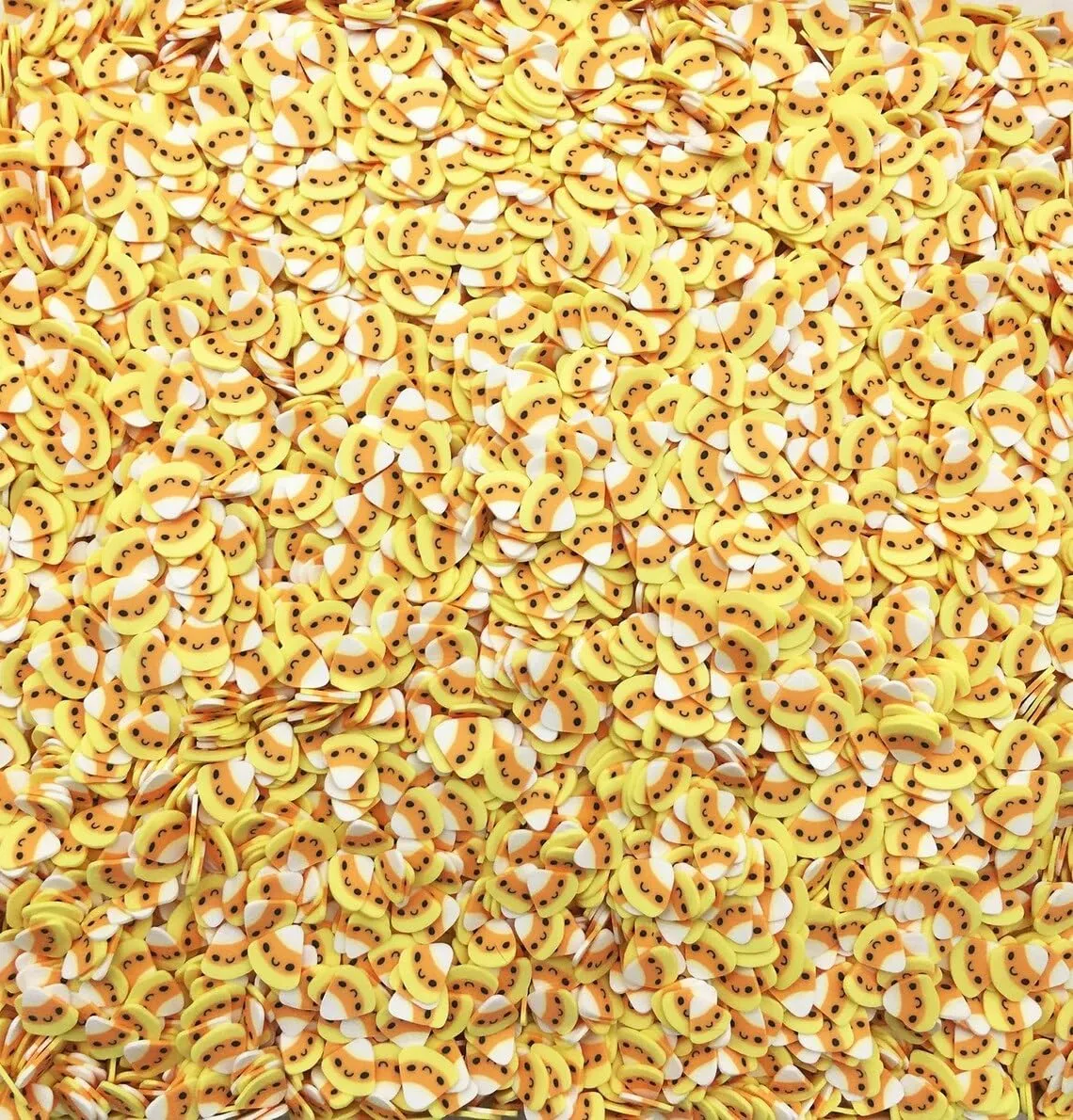 Kawaii Smiling Candy Corn Sprinkle Slices, Halloween Polymer Clay Fake Sprinkles for Crafts, Fake Bake, Slime, Decoden, Fimo Slices (30 gram bag)
