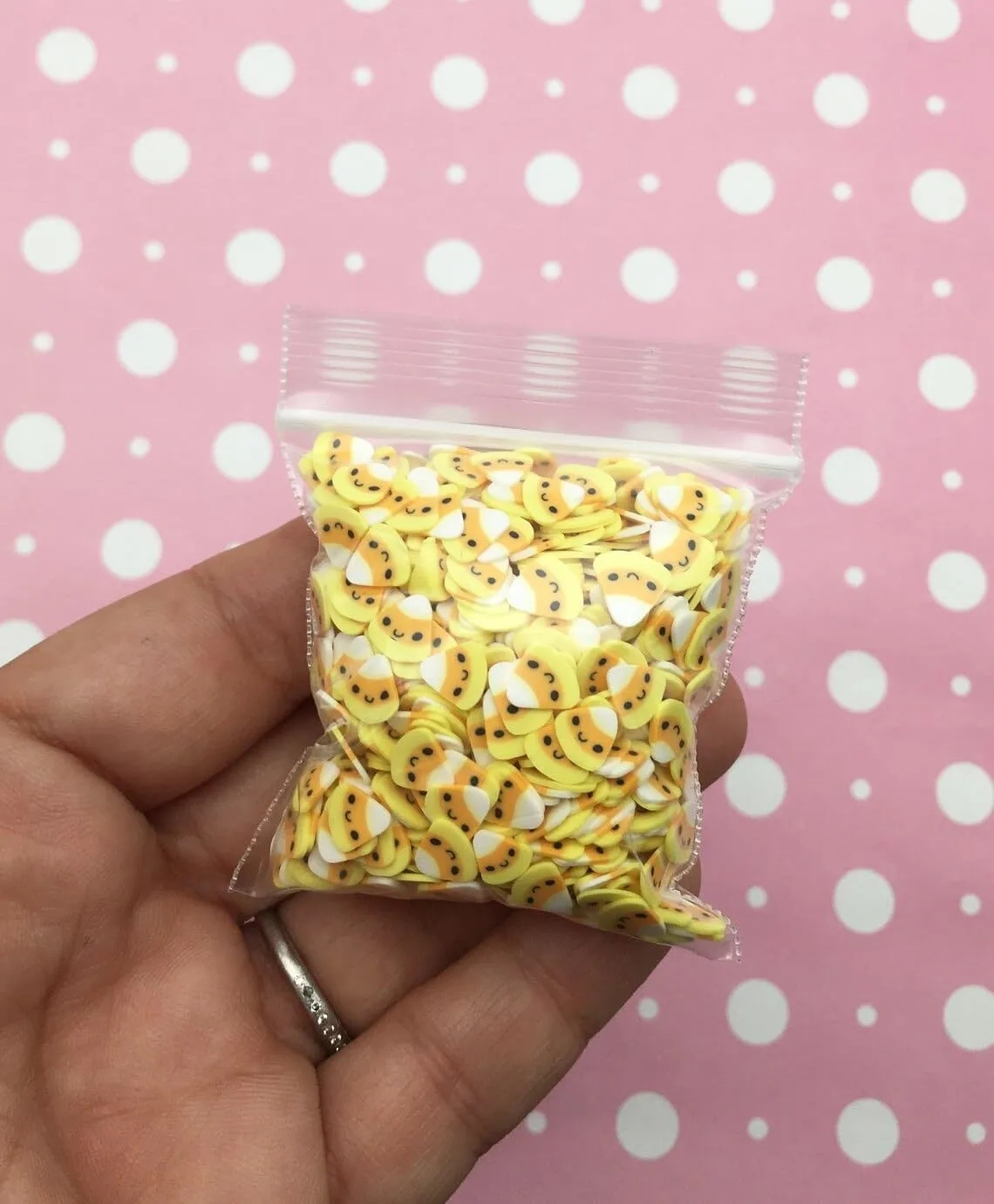 Kawaii Smiling Candy Corn Sprinkle Slices, Halloween Polymer Clay Fake Sprinkles for Crafts, Fake Bake, Slime, Decoden, Fimo Slices (30 gram bag)