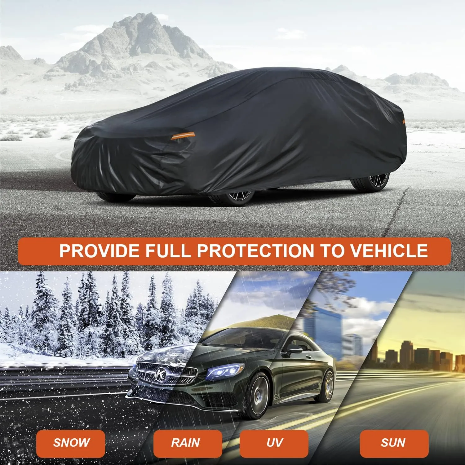 Kayme 7 Layers Car Cover Waterproof All Weather, Universal Fit for Pontiac Firebird, Trans AM, Dodge Challenger, Ford Thunderbird Outdoor Full Cover Rain Sun Protection (194-208 inch).