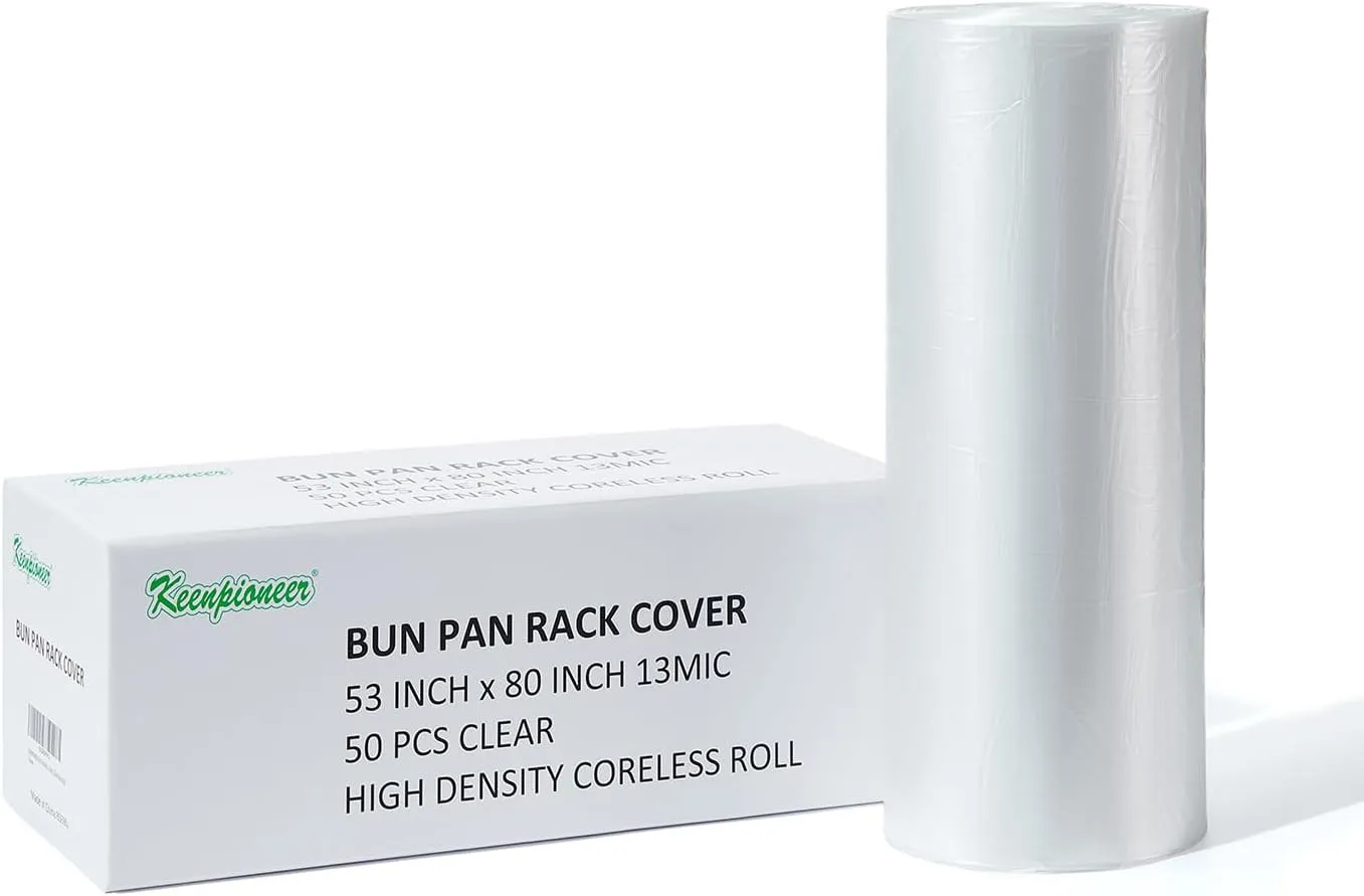 Keenpioneer Disposable Bun Pan Rack Cover Rolls, 53x 80 Inch, Clear (Case of 50)
