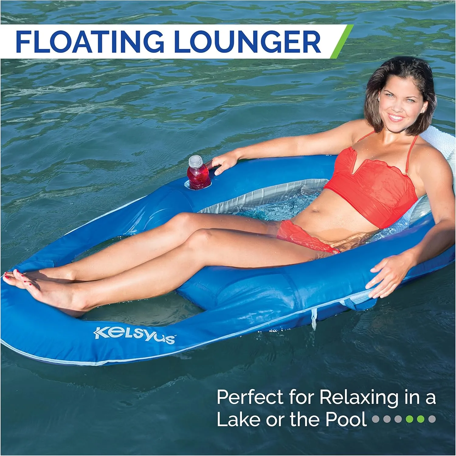 Kelsyus Premium Floating Lounger with Fast Inflation, Inflatable Recliner Chair, Lake & Pool Float for Adults with Cup Holder, Amazon Exclusive