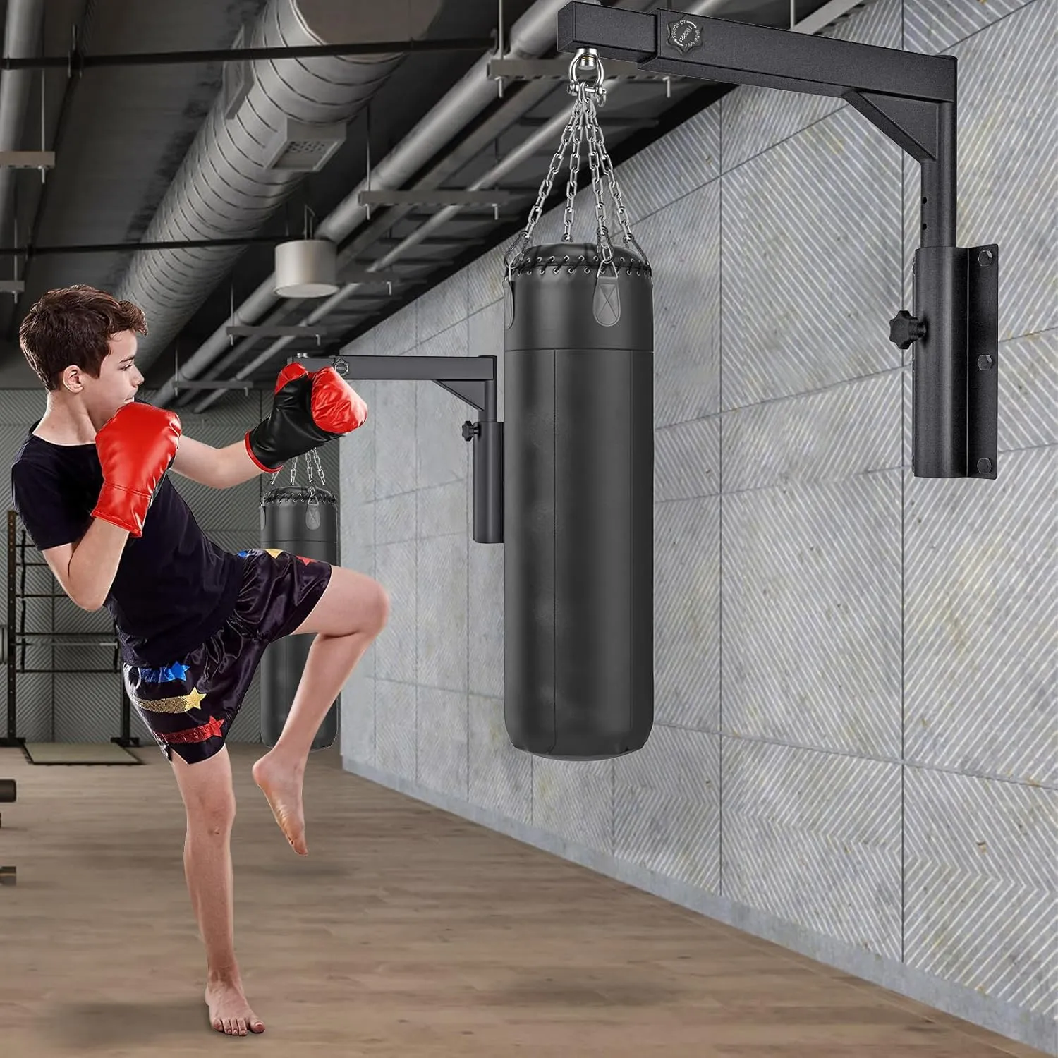 Kipika Heavy Bag Hanger Wall Mount Punching, Rotatable Heavy Duty Boxing Bag Bracket for Home Gym Indoor, Adjustable Length for Kickboxing Bag, Muay Thai Bag,Speed Bag