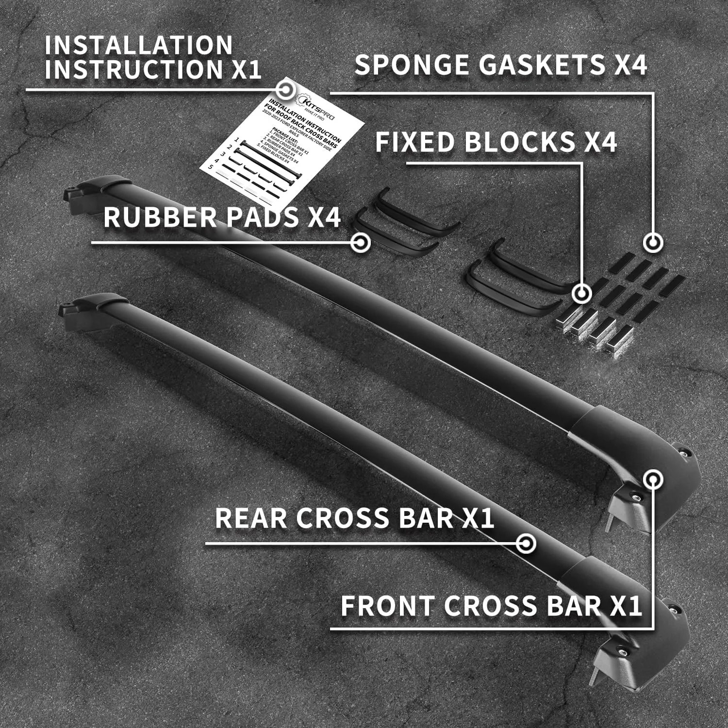 KitsPro 260lb Roof Rack Cross Bars for 2020-2025 Ford Explorer (ONLY FIT Factory Raised Side Rails), Matte Black Heavy Duty Aluminum Cargo Crossbar