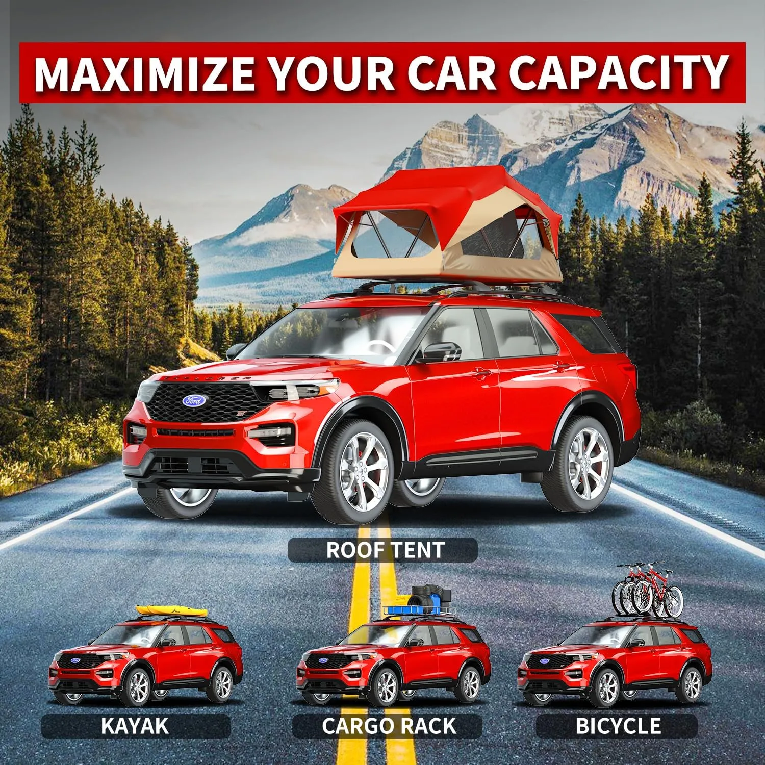 KitsPro 260lb Roof Rack Cross Bars for 2020-2025 Ford Explorer (ONLY FIT Factory Raised Side Rails), Matte Black Heavy Duty Aluminum Cargo Crossbar