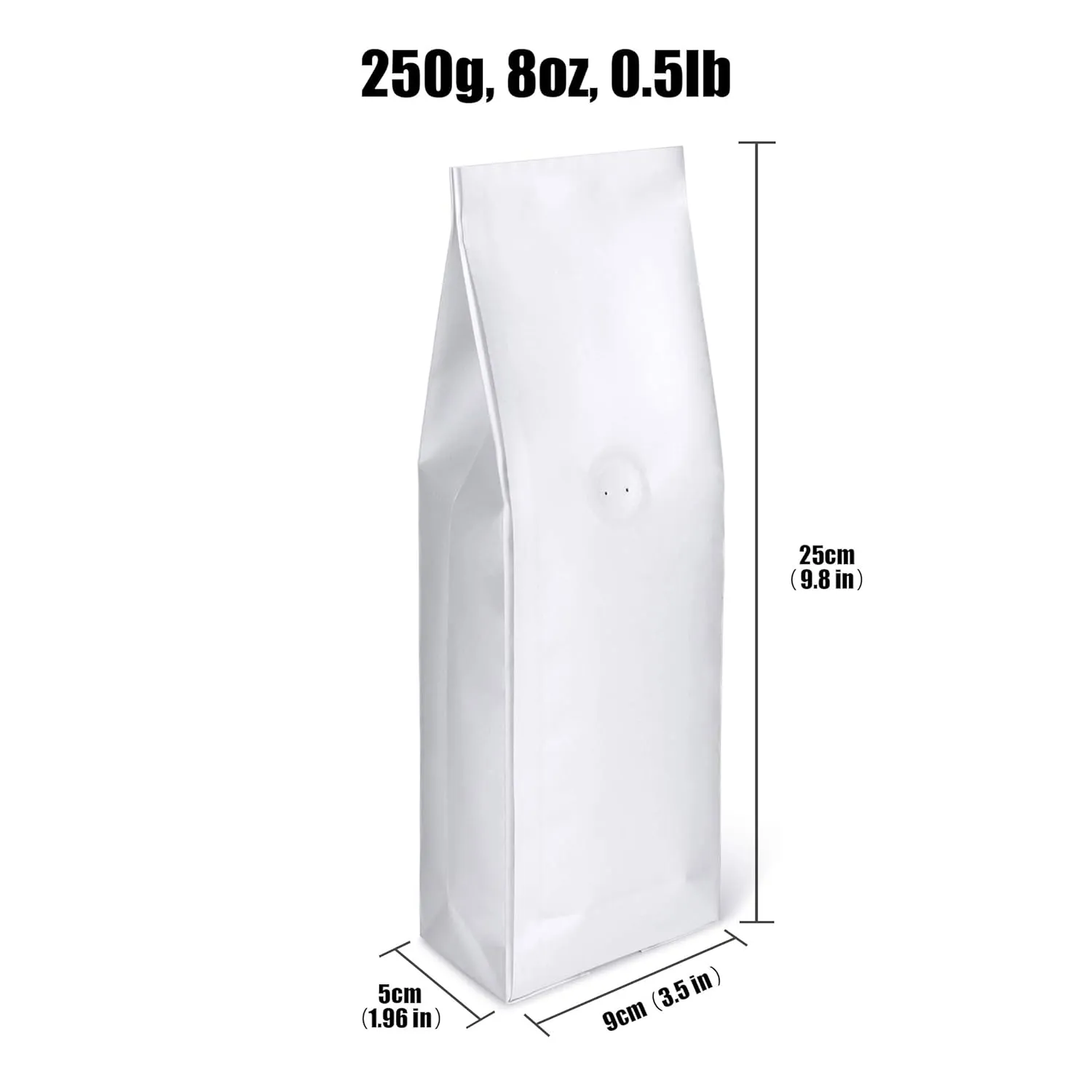 Kraft Paper Stand Up Coffee Bag/Side Gusset Pouch with Flat Bottom Coffee Beans Pouch with One Way Degassing Valve, 50 Pieces (White Kraft, 250g, 8oz, 0.5lb)