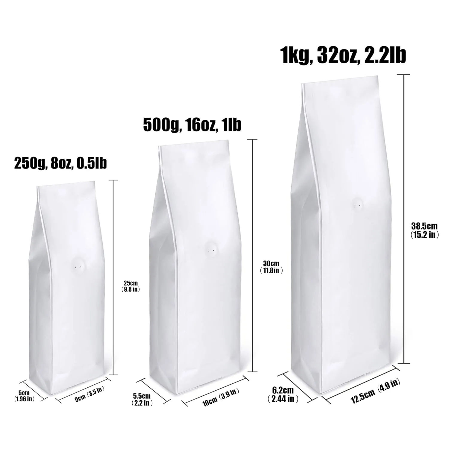 Kraft Paper Stand Up Coffee Bag/Side Gusset Pouch with Flat Bottom Coffee Beans Pouch with One Way Degassing Valve, 50 Pieces (White Kraft, 250g, 8oz, 0.5lb)