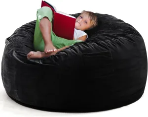 Kromax Large 3.5’ Bean Bag Chair for Kids, Teens, Adults, Memory Foam, Easy to Clean Washable Soft Suede Cover, Reinforced Zipper, Perfect for Living Room, Den, Bedroom, or Dorm, Black