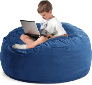 Kromax Large 3.5’ Bean Bag Chair for Kids, Teens, Adults, Memory Foam, Easy to Clean Washable Soft Suede Cover, Reinforced Zipper, Perfect for Living Room, Den, Bedroom, or Dorm, Blue