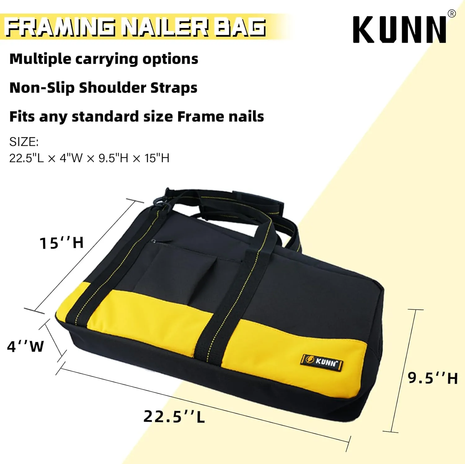 KUNN Shoulder Framing Nailer Bag with Dual Lockable Zipper,Extra pockets for Hitachi NR83A,NuMax SFR2190
