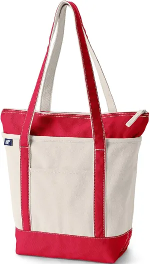 Lands' End Zip Top Long Handle Canvas Tote Bag