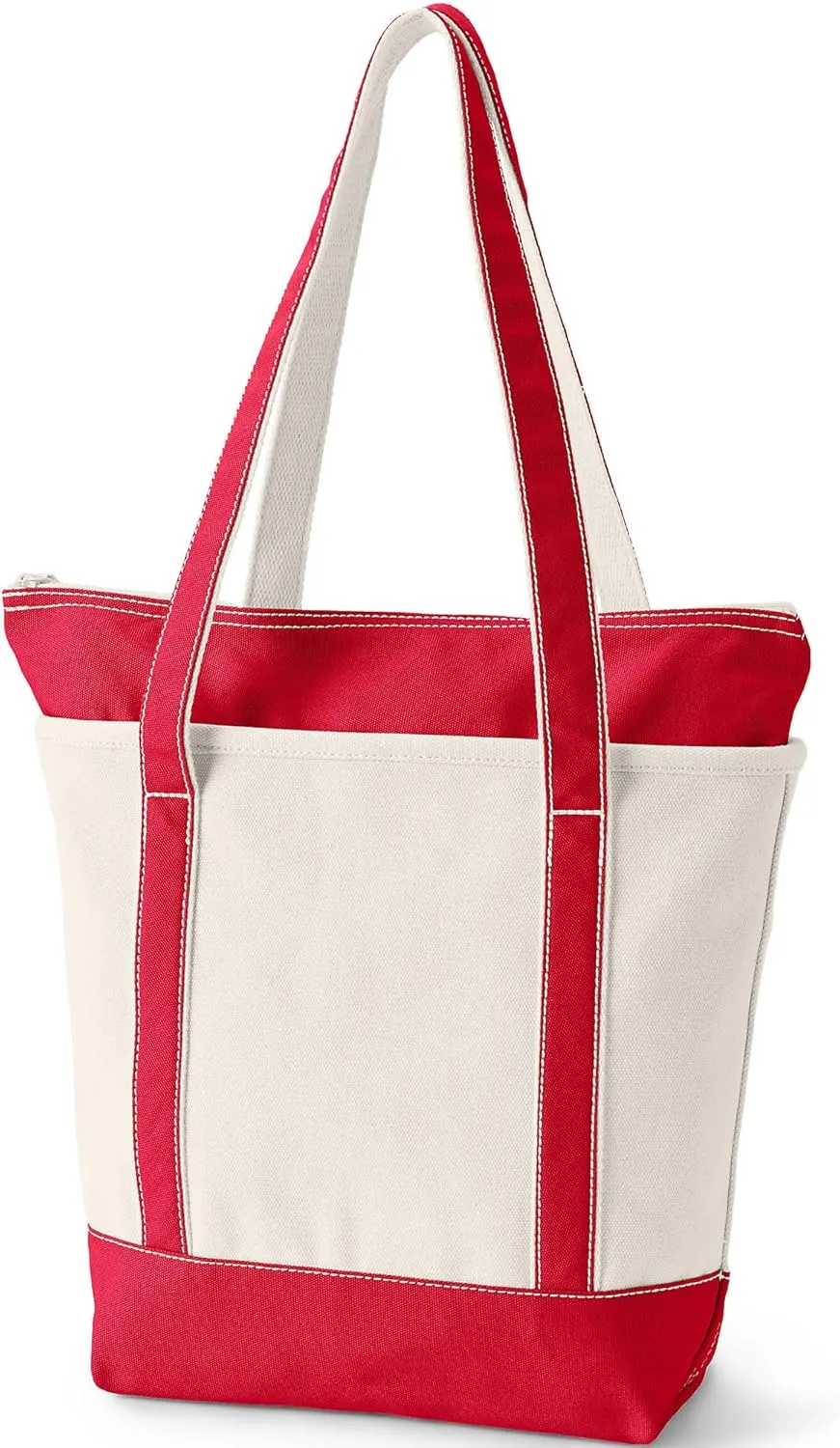 Lands' End Zip Top Long Handle Canvas Tote Bag