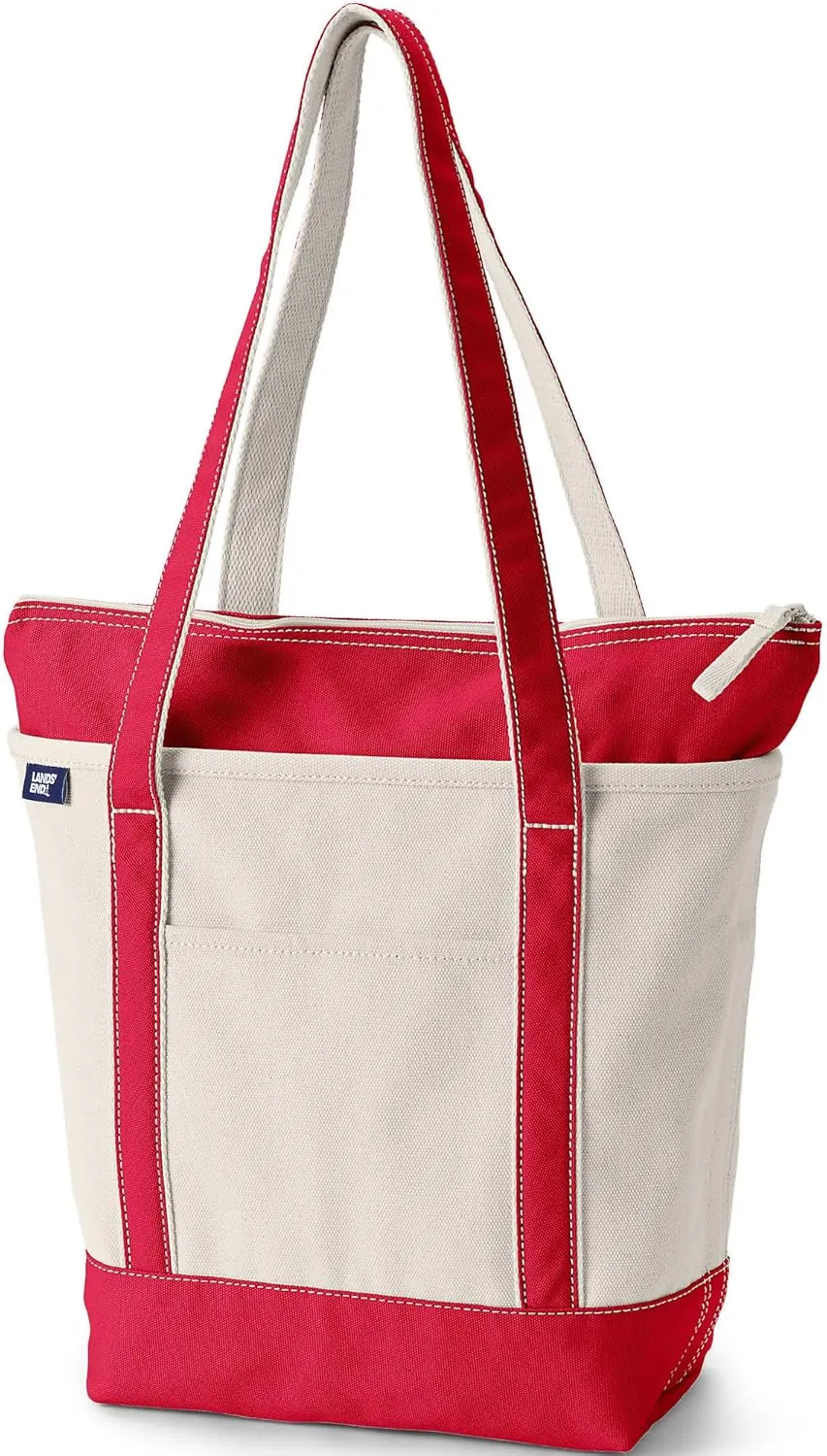 Lands' End Zip Top Long Handle Canvas Tote Bag