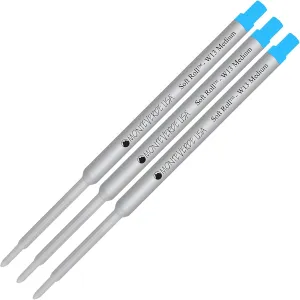 Lanier Combo Pack - 3 Pack - Monteverde® Soft Roll™ Ballpoint W13 Paste Ink Refill Compatible with Most Waterman® Style Ballpoint Pens - Turquoise (Medium Tip 0.7mm)