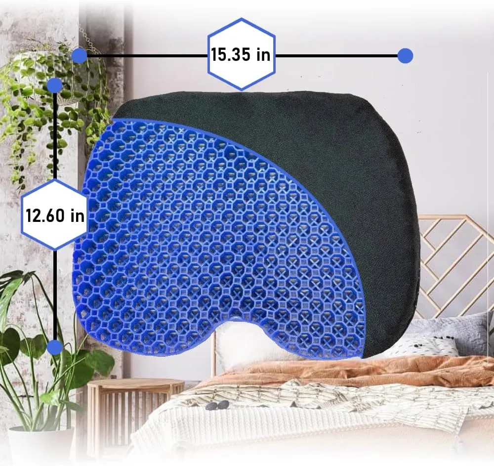 Large Blue Gel Seat Cushion - Honeycomb Cooling Seat Cushion Back Support, Pressure Relief & Long Sitting - Non-Slip Cushion Traveling, Wheelchair, Car Seat, Office & Gaming Chair