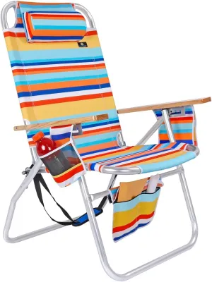 Large Heavy Duty Beach Chair for Big & Tall Adults, 300 lbs Capacity, Aluminum Tubing - 4 Reclining Positions