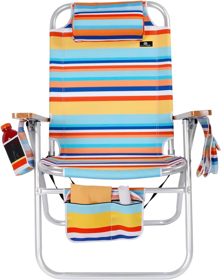 Large Heavy Duty Beach Chair for Big & Tall Adults, 300 lbs Capacity, Aluminum Tubing - 4 Reclining Positions
