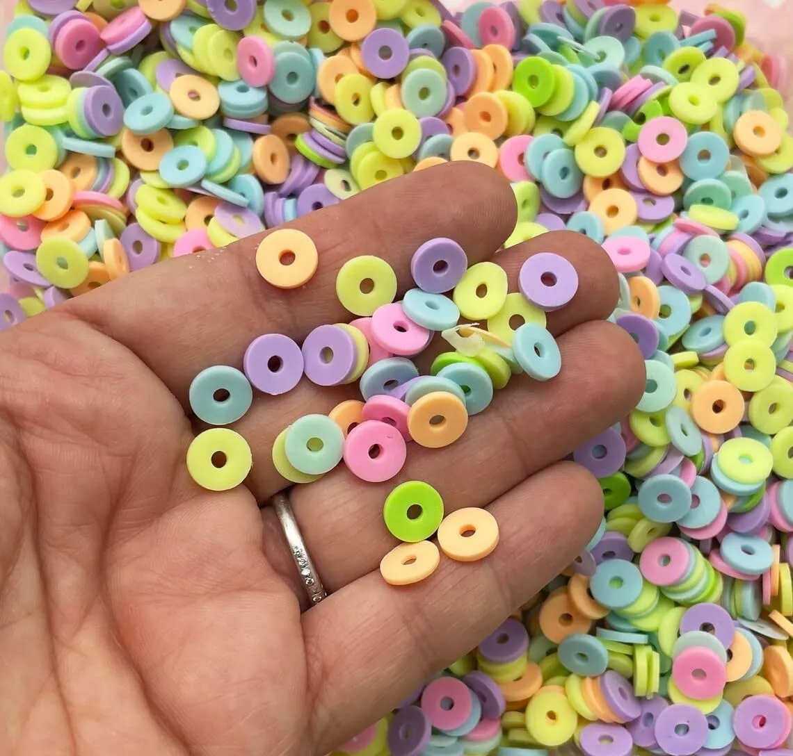 Large Pastel Frosted Donut Polymer Clay Slices, Miniature Fake Dessert Sprinkles for Crafts, Nail Art, Fake Bake, Slime, Decoden (100 gram Bag)