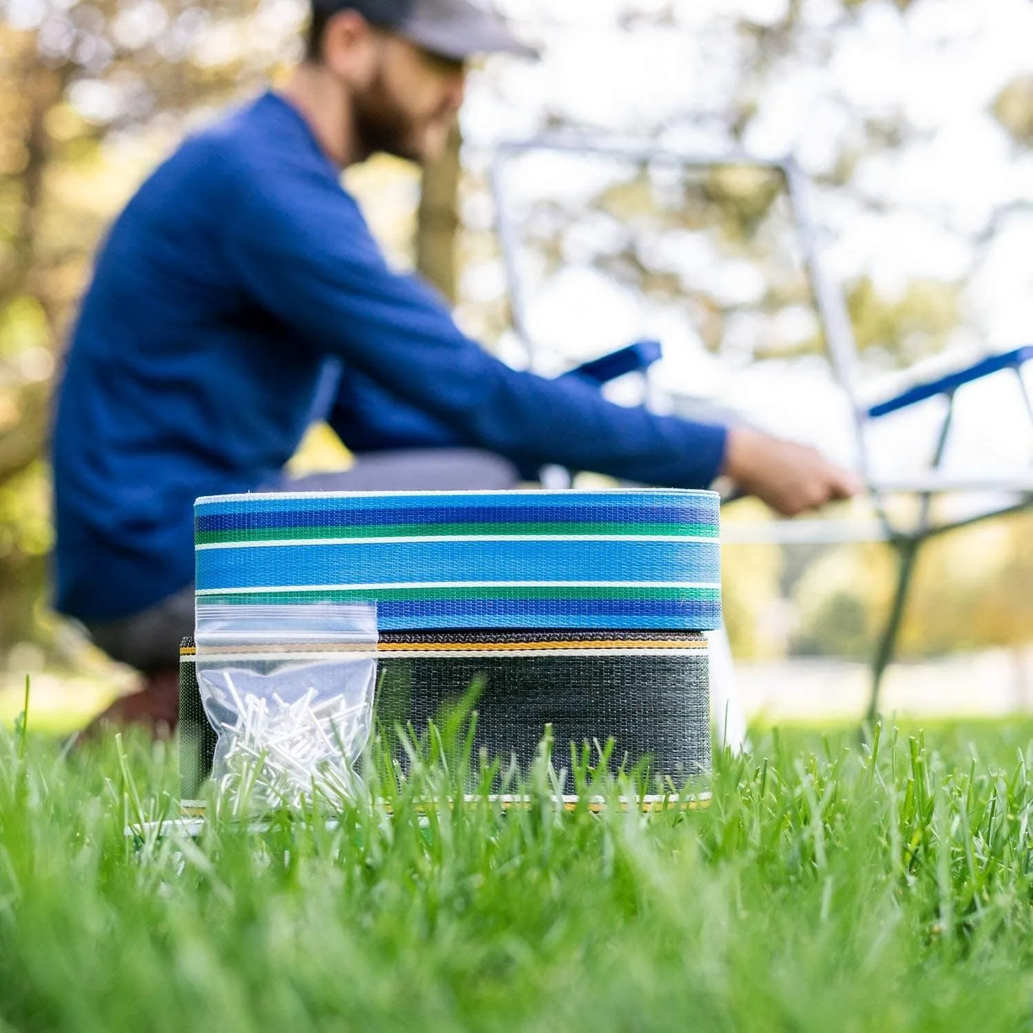 Lawn Chair USA Chair Replacement Lawn Chair Webbing - Webbing for Lawn Chairs. UV-Resistant Straps Made with Durable Polypropylene. Chair Webbing Kit (Blue Sands & Sea Island White, 3" X 50")