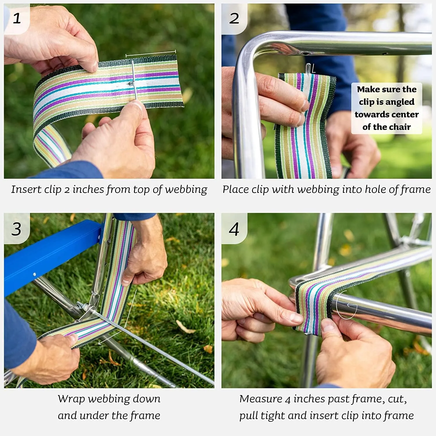 Lawn Chair USA Chair Replacement Lawn Chair Webbing - Webbing for Lawn Chairs. UV-Resistant Straps Made with Durable Polypropylene. Chair Webbing Kit (Blue Sands & Sea Island White, 3" X 50")