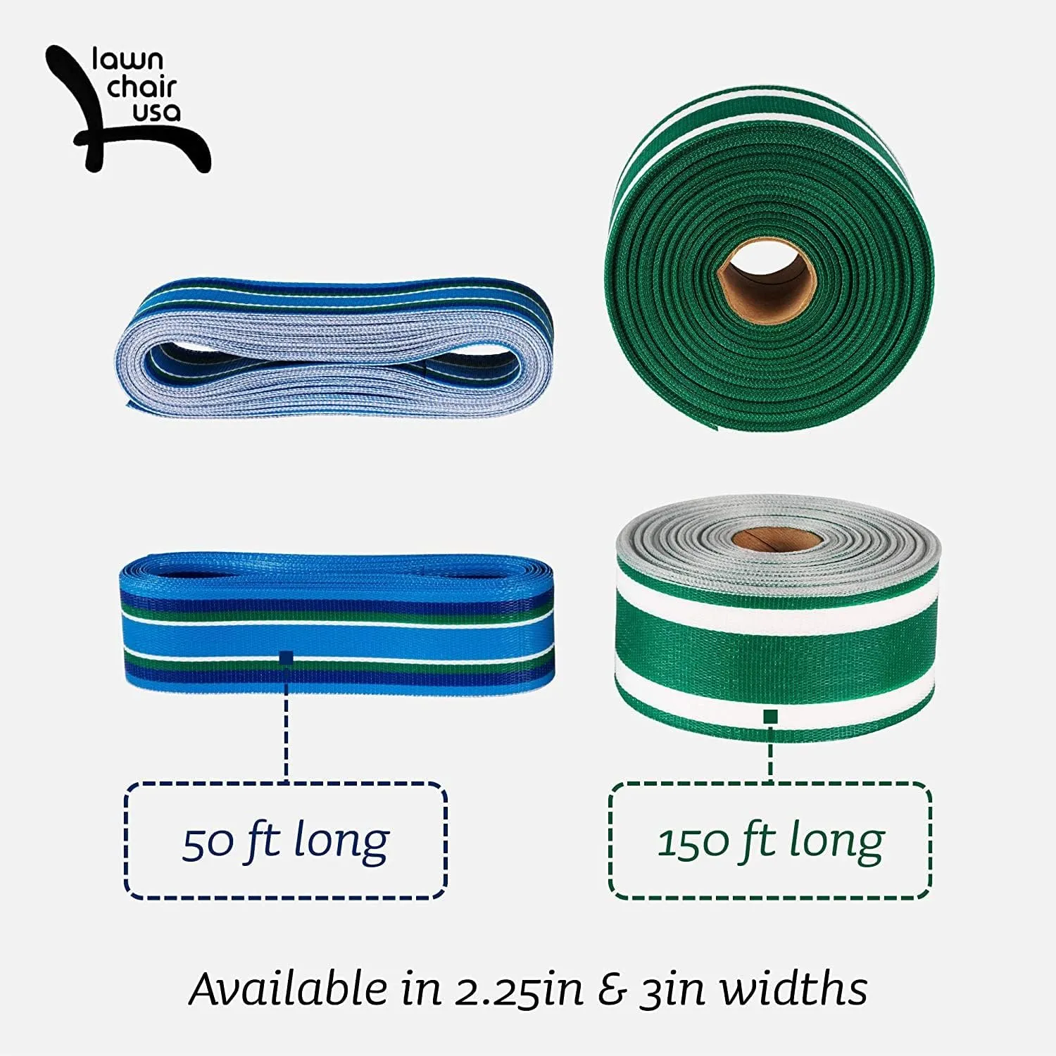 Lawn Chair USA Chair Replacement Lawn Chair Webbing - Webbing for Lawn Chairs. UV-Resistant Straps Made with Durable Polypropylene. Chair Webbing Kit (Blue Sands & Sea Island White, 3" X 50")