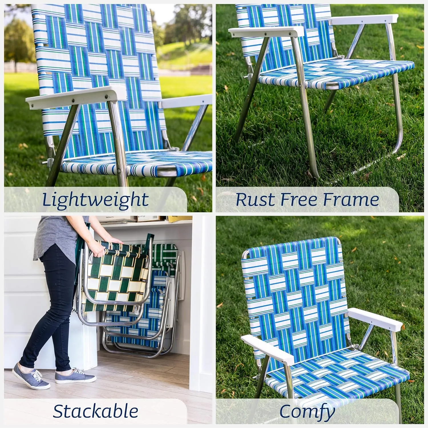 Lawn Chair USA | Folding Aluminum Webbed Chair for Camping, Sports, and Beach | Classic - Black//Gold